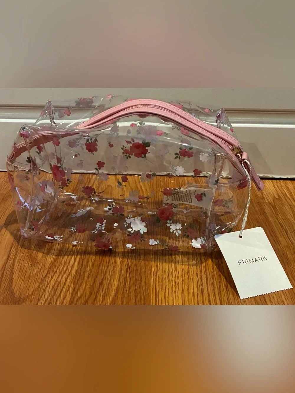 New Primark Light Pink Floral Clear Makeup Bag